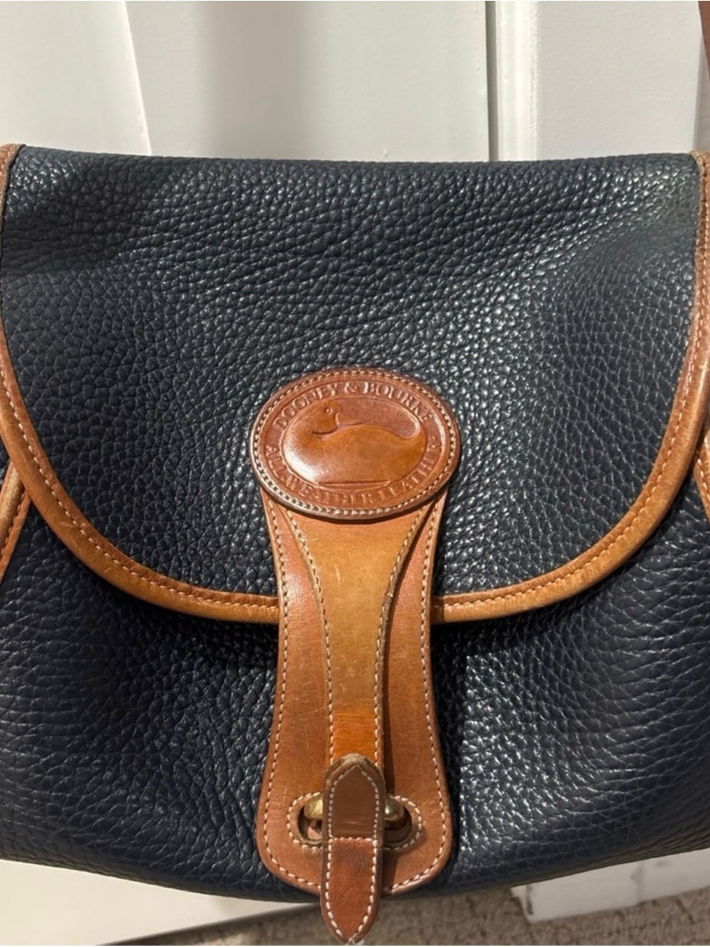 Dooney & Bourke Black and Brown Pebbled Leather Messenger Bag